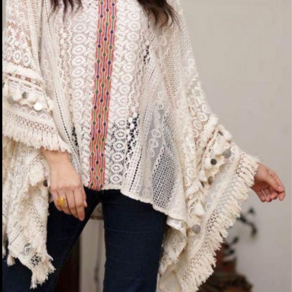 Avani Del Amour pullover Boho 100% Cotton crochet hippie Fringe poncho Size S/M - Picture 2 of 15
